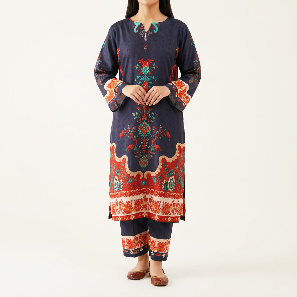 Blue Printed Silk Co-Ord Set