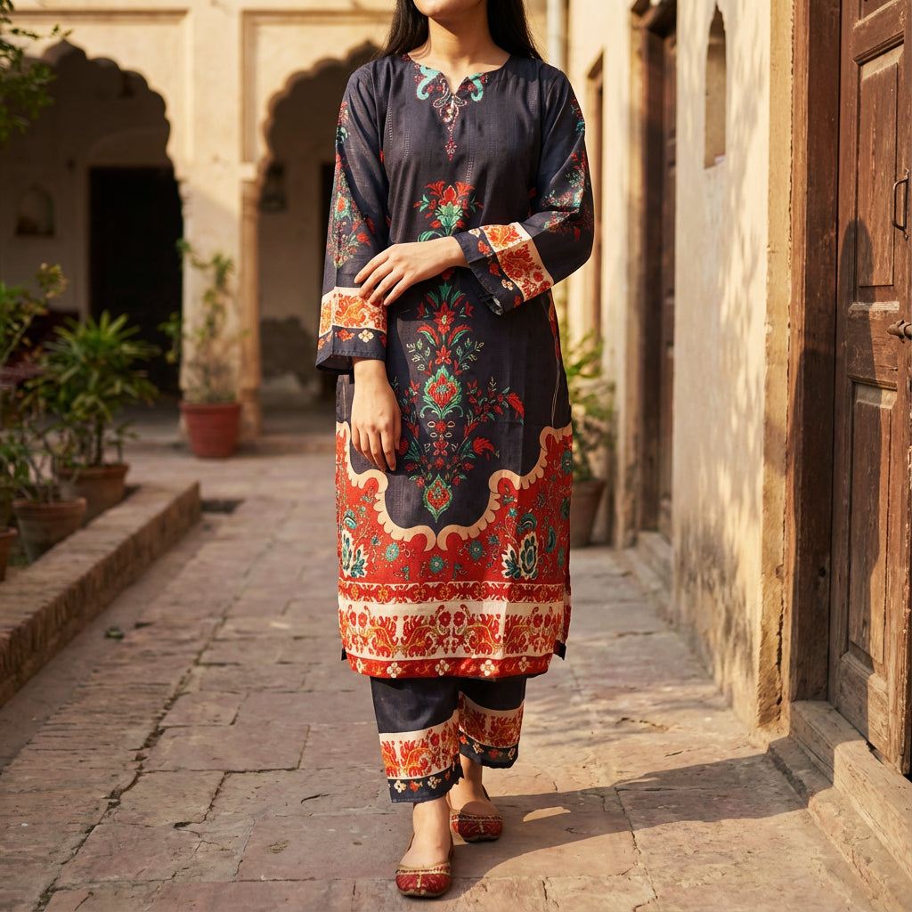 Blue Printed Silk Co-Ord Set