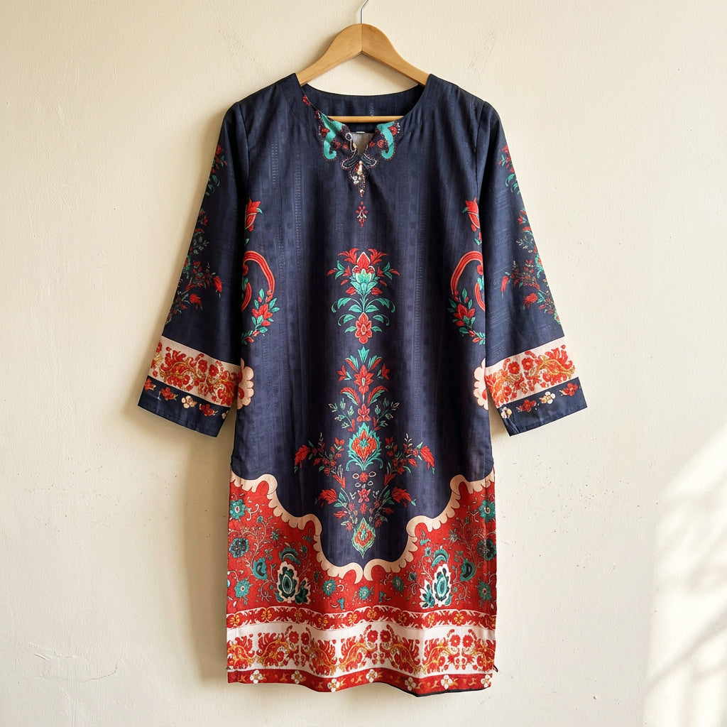 Blue Printed Silk Co-Ord Set