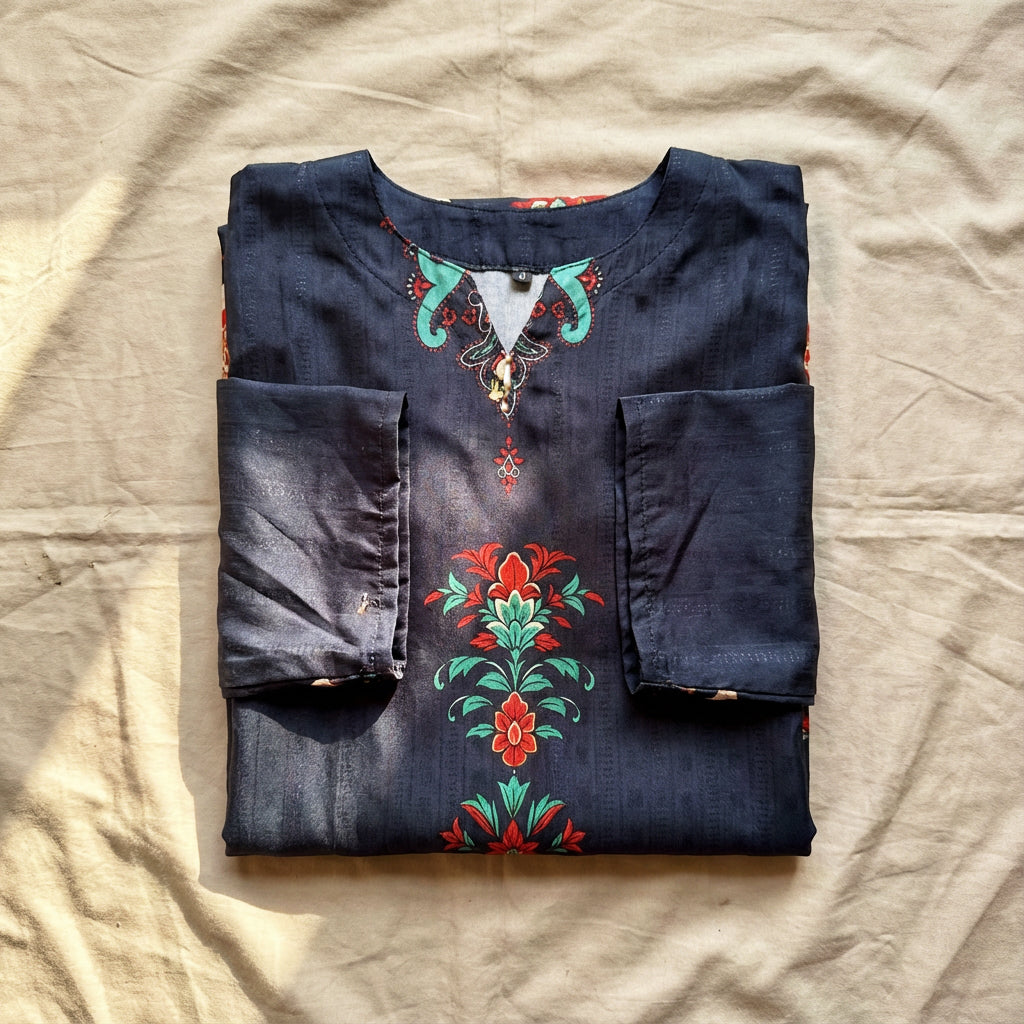 Blue Printed Silk Co-Ord Set