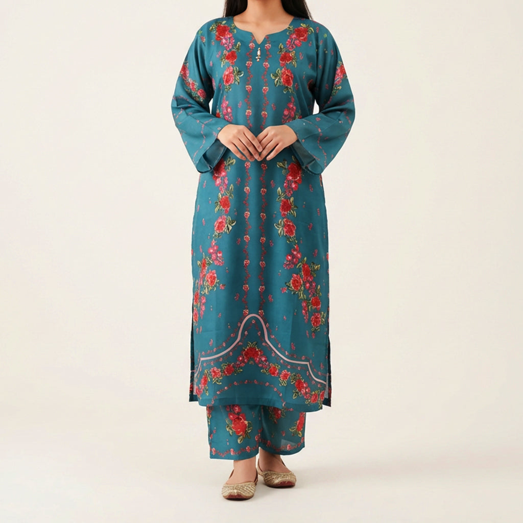 Light-Blue Printed Silk Co-Ord Set