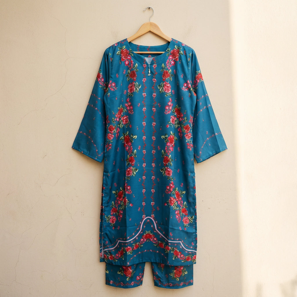 Light-Blue Printed Silk Co-Ord Set